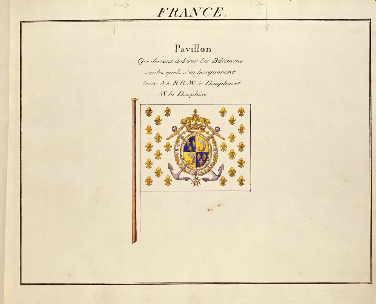Drapeau du Dauphin et de la Dauphine, Louis-Antoine et Marie-Thérèse de France, de Pavillons des Puissances Maritimes, c.1815-30 - French School