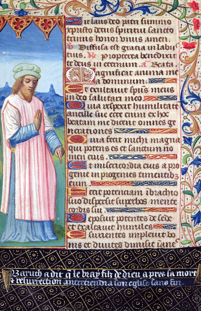 Fol.36v Texte du Magnificat avec un portrait de Baruch, des Heures à l
