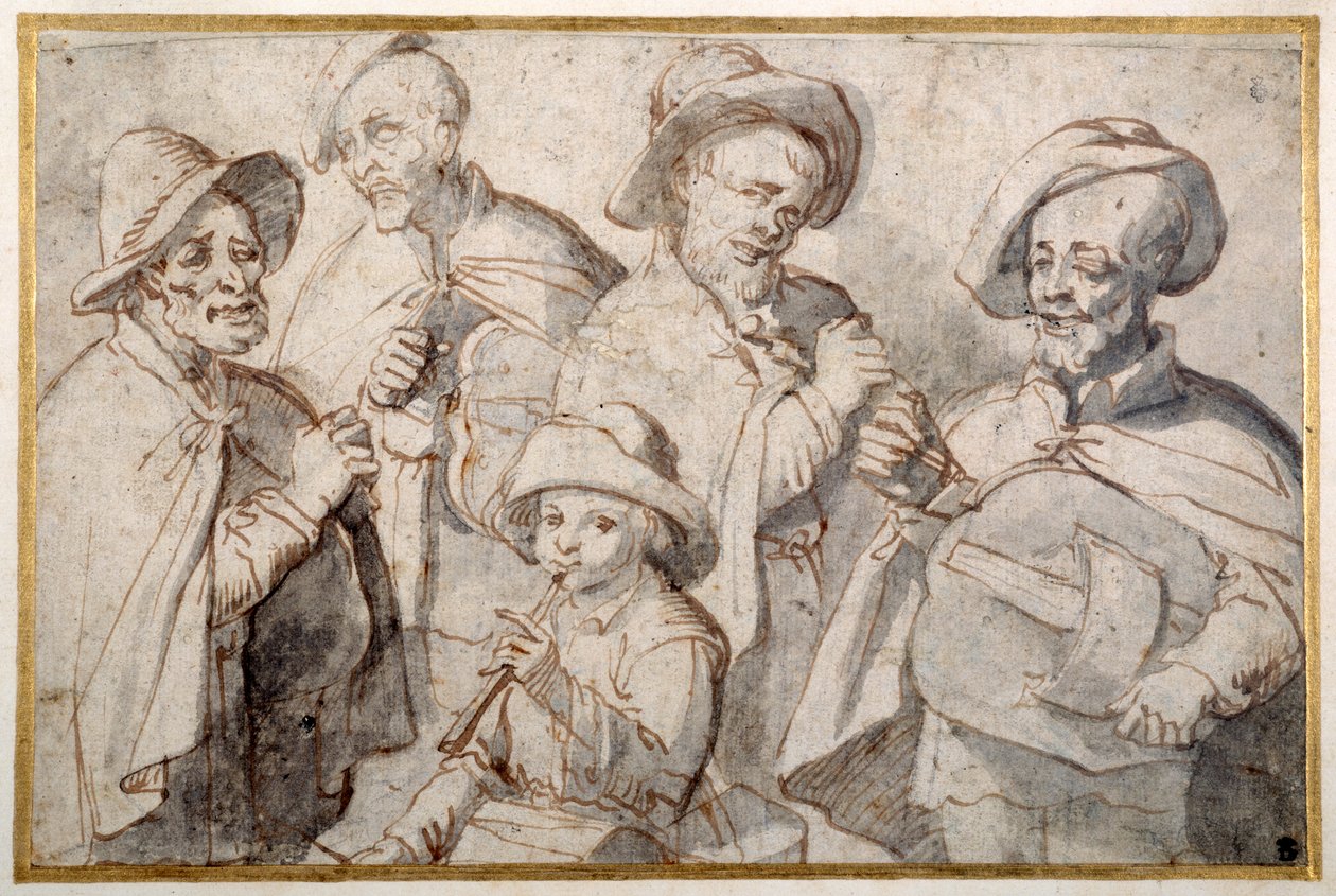 Quatre joueurs de vielle et un garçon avec une pipe, vers 1650-99 - French School