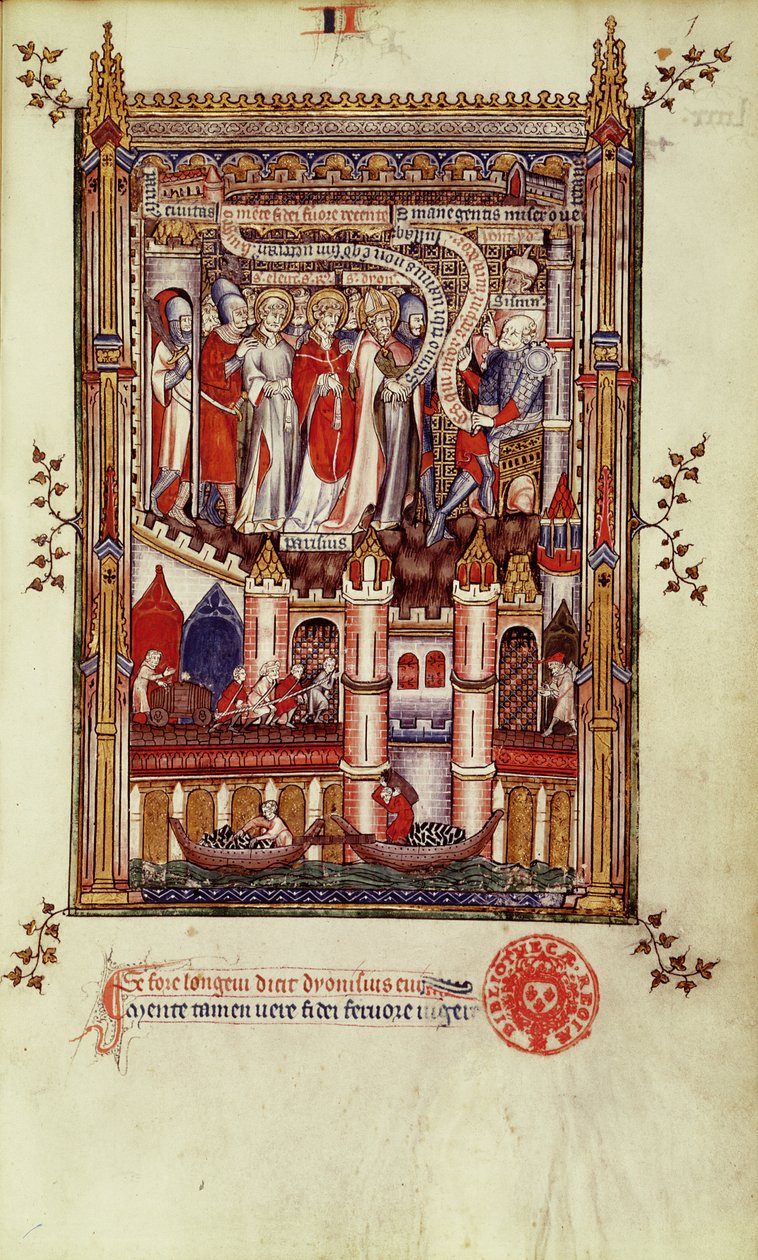 Premier interrogatoire de Saint Denis et ses compagnons par Sisinnius, de la Vie de Saint Denis, 1317 - French School