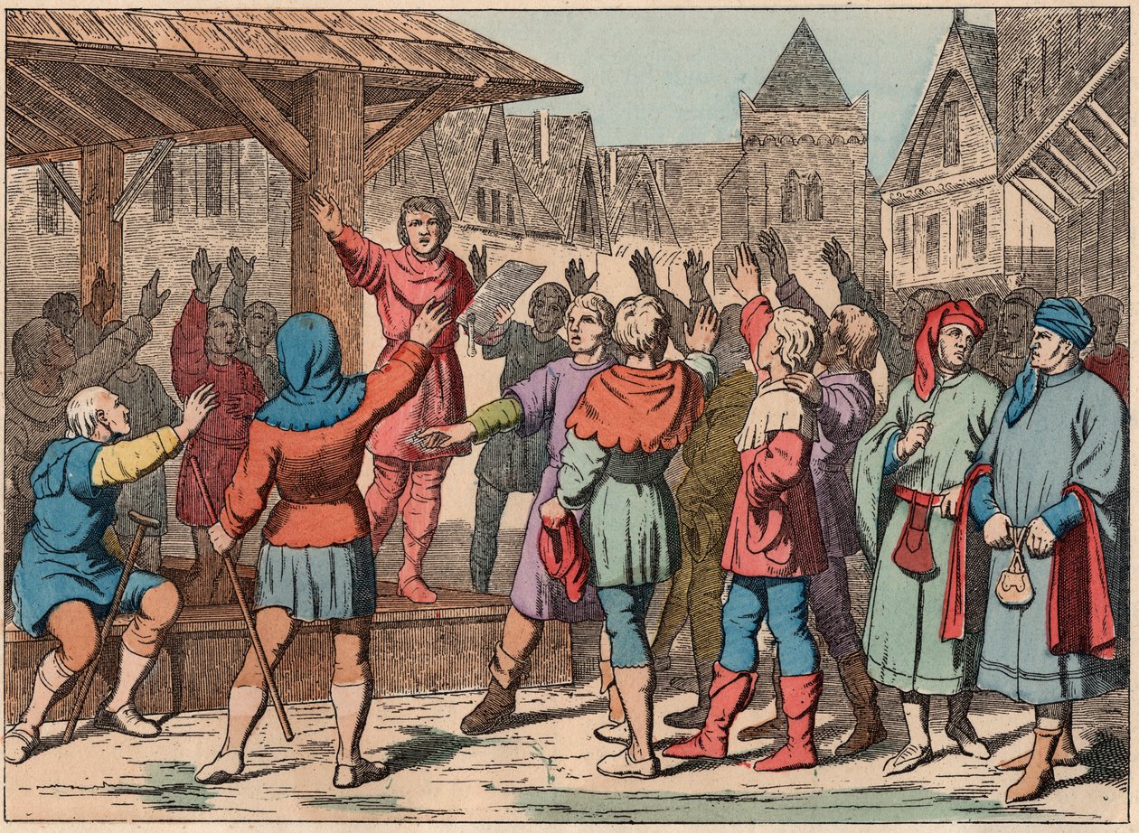La France au Moyen Âge : les communes - Charte communale - Serment - Gravure de la fin du 19e siècle dans «Nos Gires Nationales - Images et récits» - French School