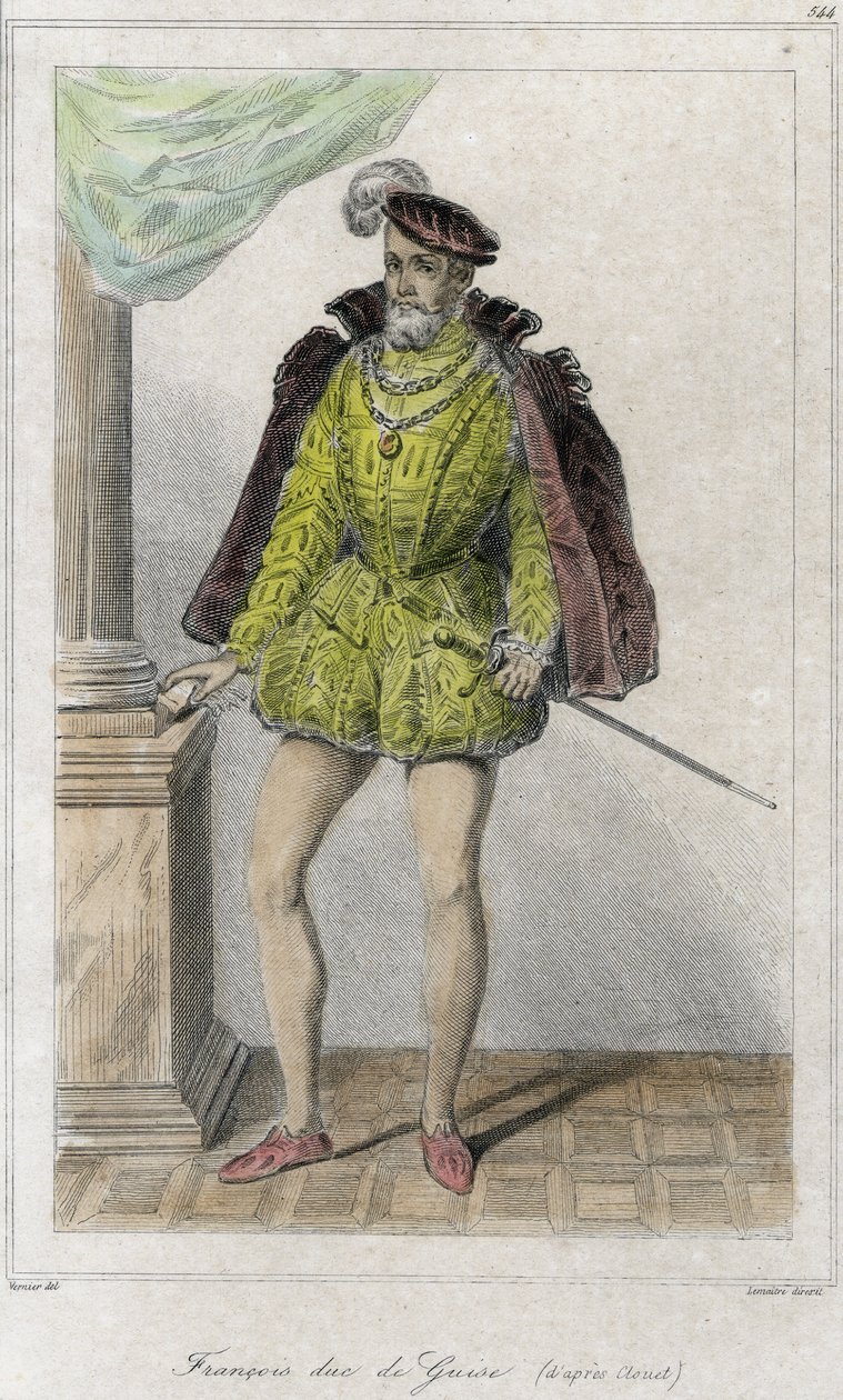 François Ier de Lorraine, 2e Duc de Guise (1519 - 1563). Il a commencé la première guerre de religion par le massacre de Wassy (Vassy) (1562) - Gravure du 19e siècle - French School