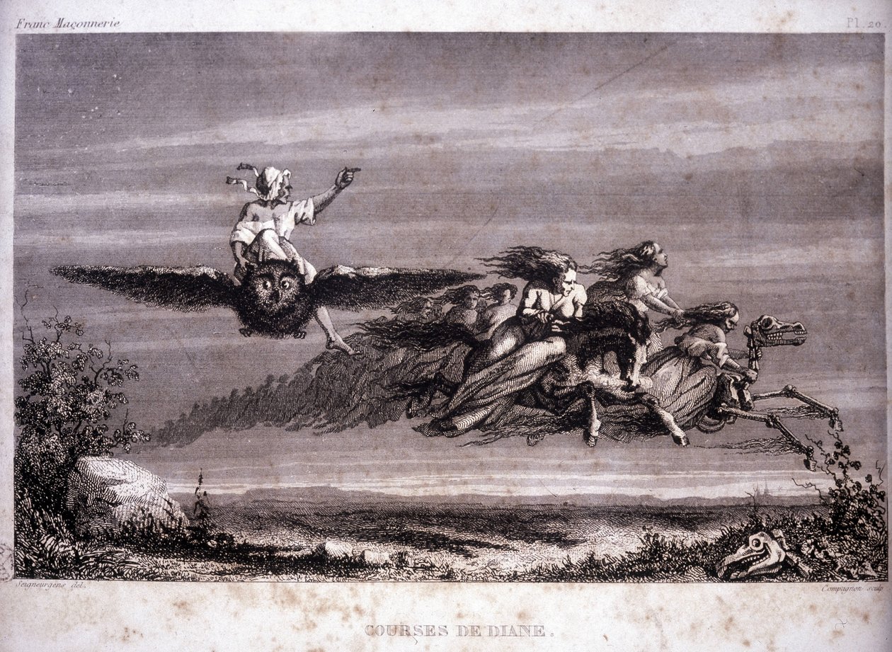 Franc-maçonnerie : Courses de Diane. Gravure de « Histoire pittoresque de la franc-maçonnerie et des sociétés secrètes anciennes et modernes » par F.-T. B. Clavel. Pagnerre, éditeur. 1843 - French School