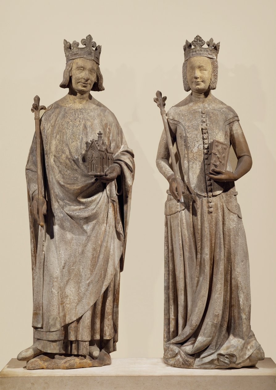 Roi de France Charles V et Jeanne de Bourbon (pierre) - French School