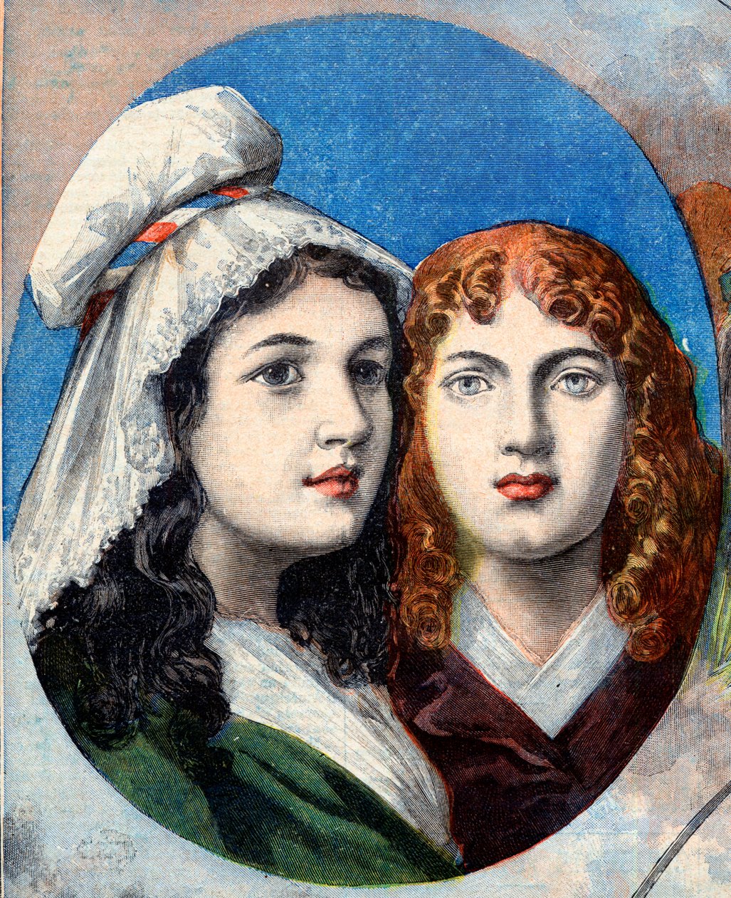 Révolution française - Les héroïnes françaises : les sœurs Félicité (1770-1841) et Théophile (1875-1819) de Fernig qui ont combattu déguisées en homme contre les Autrichiens pour surveiller leur père en 1792 - illustration du "Le Petit Journal" du 7 août 1 - French School