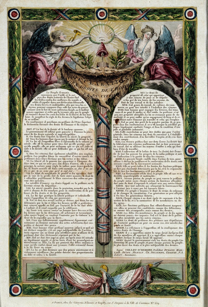 Révolution française : affiche de la déclaration des droits de l