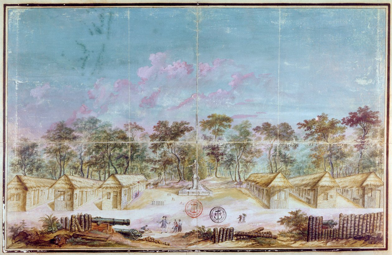 Colonisation française sur la plage de Kourou, Guyane en 1763 - French School