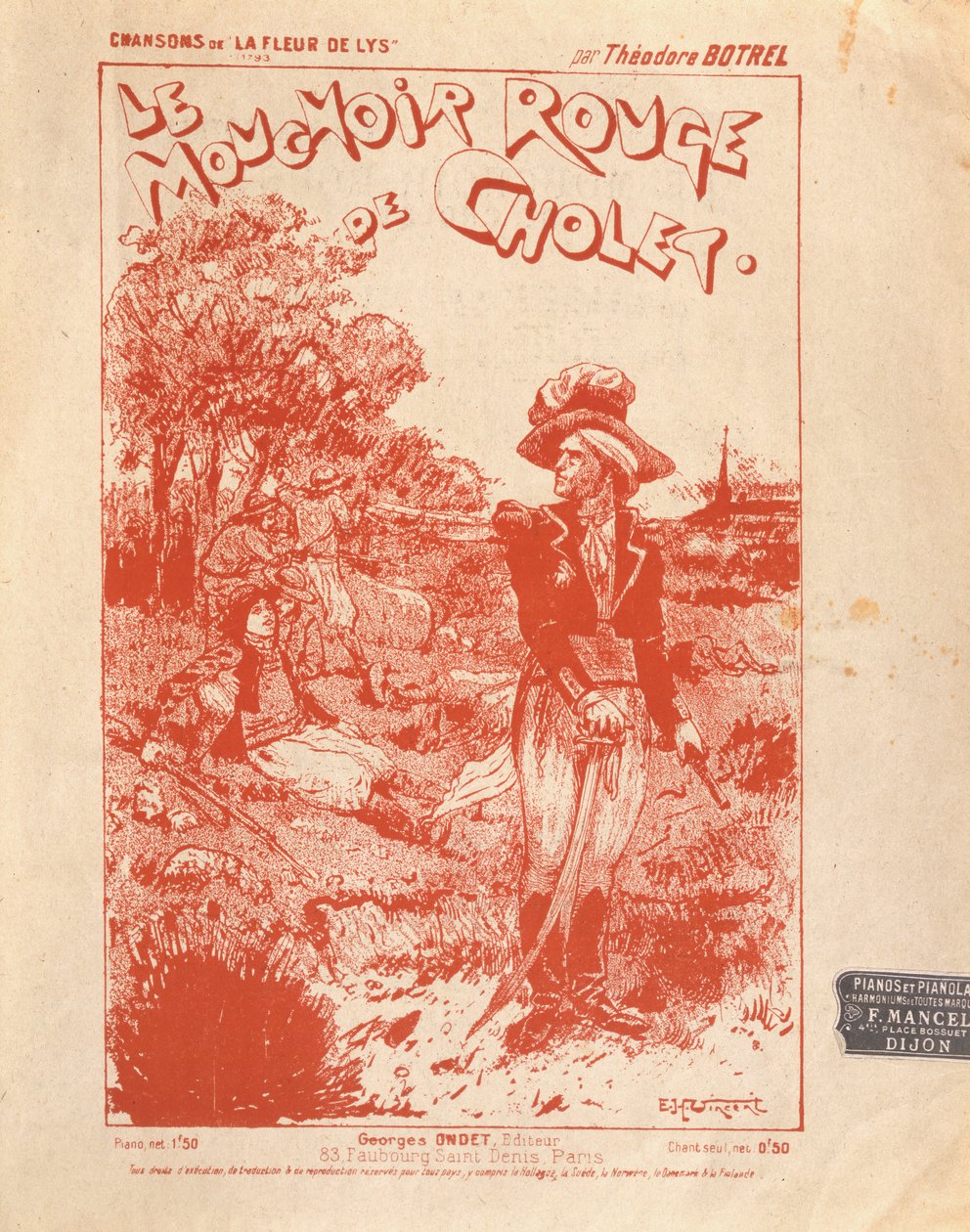 Couverture de la partition de la chanson Le Mouchoir Rouge de Cholet, écrite et composée par Théodore Botrel - French School