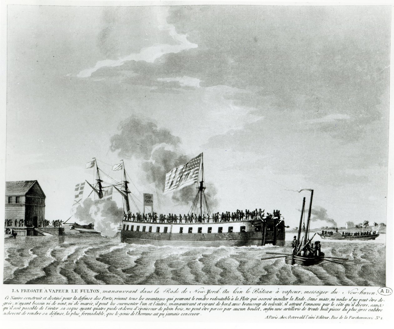 Navire de guerre à vapeur de Fulton, Fulton le Premier, conçu et construit par Robert Fulton pour la défense de New York pendant la guerre de 1812 - French School