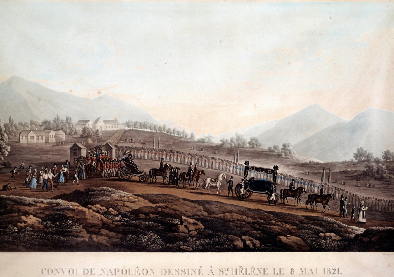 Convoi funèbre de Napoléon Ier (1769-1821) à Sainte-Hélène le 8/05/1821. Gravure vers 1830. Île d