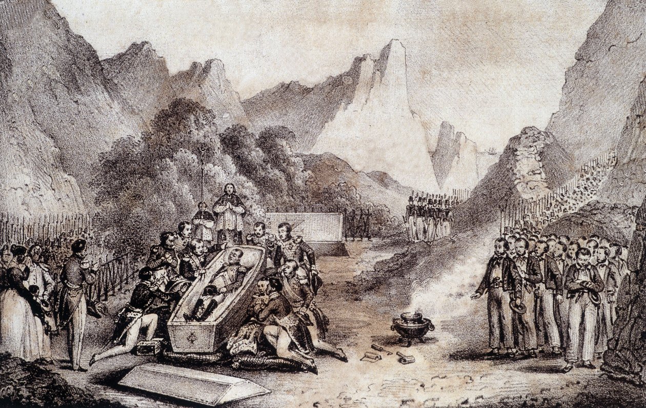 Funérailles de Napoléon Ier : exhumation du corps de Napoléon à Sainte-Hélène - dessin de Levilly, dans « Peinture historique des funérailles de Napoléon » par M. St Maurice, vers 1851. - French School