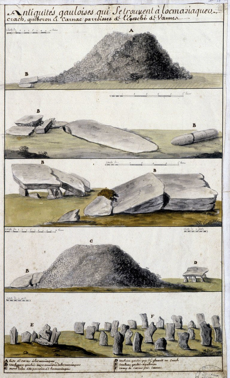 Antiquités gauloises situées à Locmaziaquev, Crach, Quiberon et Carnac, paroisses de l