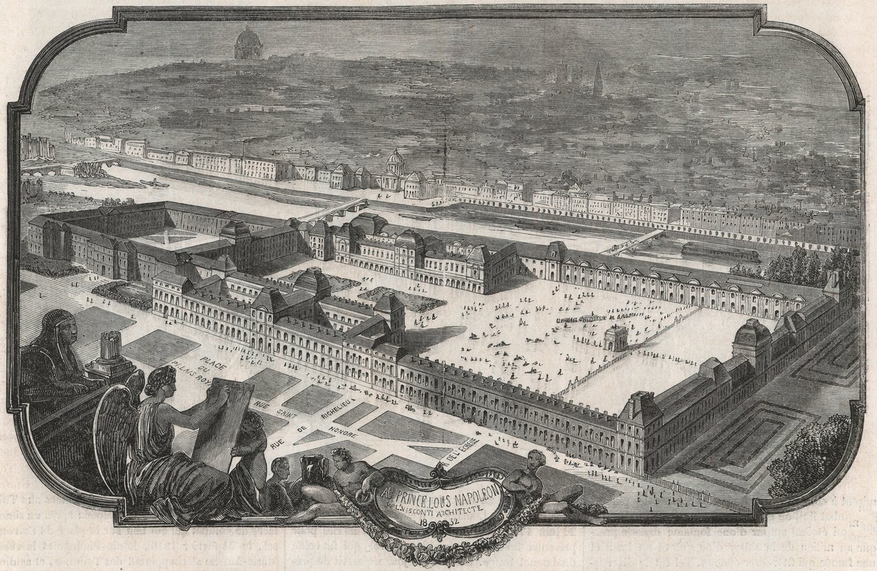 Vue générale du Palais du Louvre et des Tuileries en 1852 - Gravure dans « Tableau-de-Paris » par Edmond Texier 1852 - French School