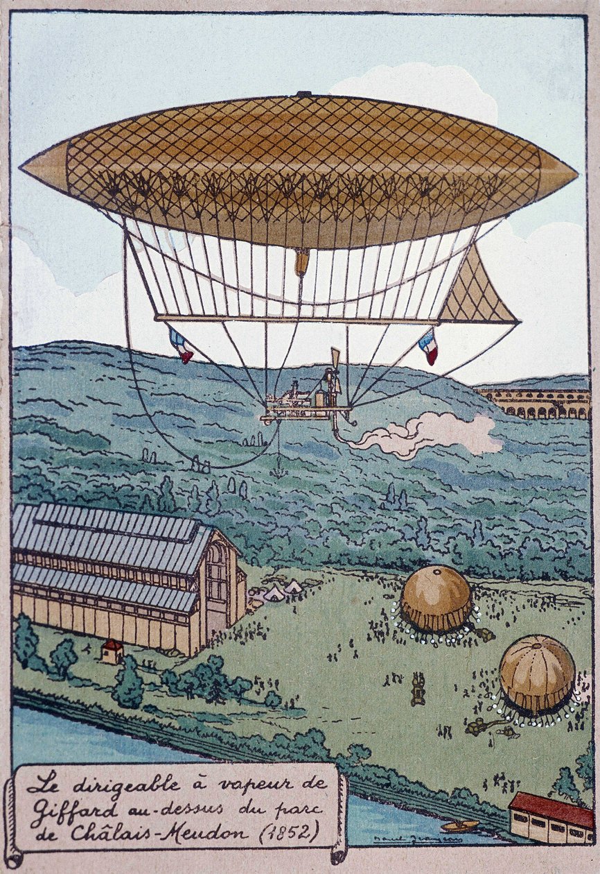 Aérostat à vapeur dirigeable de Giffard au-dessus du parc de Chalais - French School