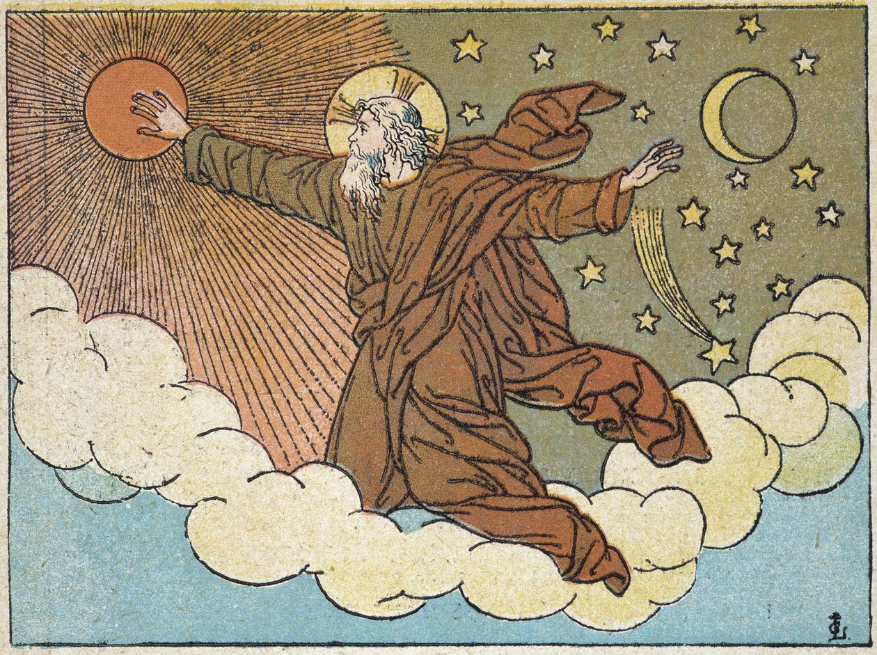 Dieu : 4ème jour de la création - dans « Histoire Sainte en 120 images », éd. Maison de la Bonne Presse, Paris - French School