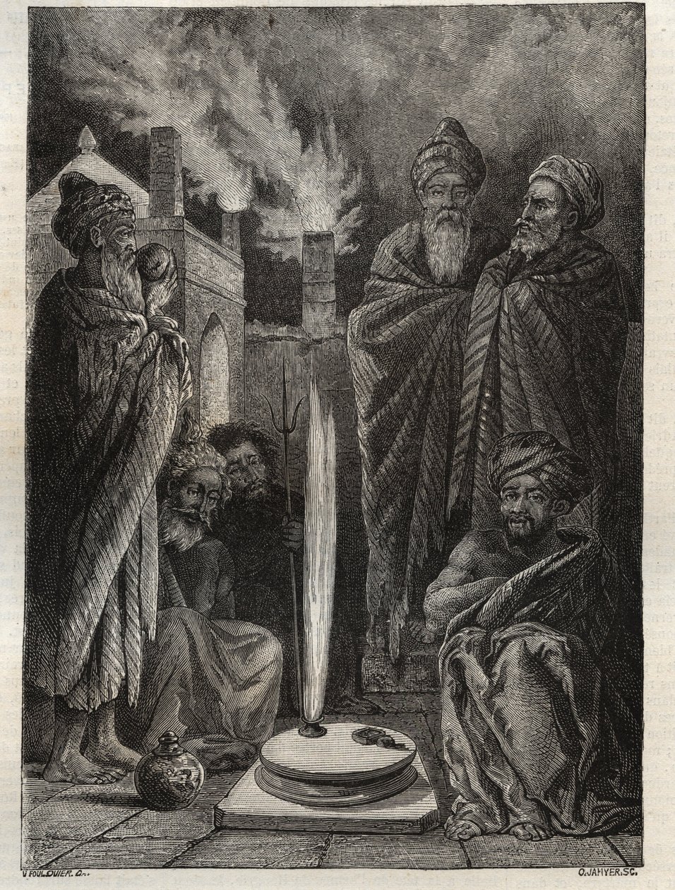 Guèbre (ou Zoroastrien) près de Bakou (Bakou, Azerbaïdjan) - Adorateurs du feu - Nouvelle Encyclopédie Nationale par Maurice La Charest - 1870 - French School