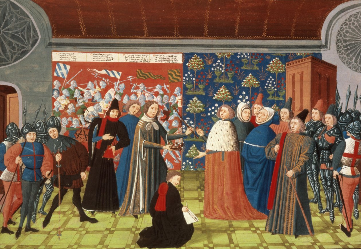 Richard II cède la couronne au comte de Derby, de la Chronique de Froissart, Vol IV - French School