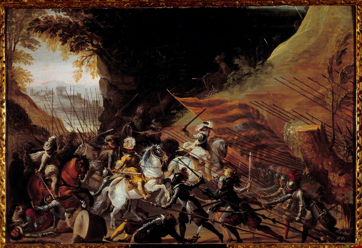 Henri IV chargeant à la tête de sa cavalerie. Peinture française anonyme du XVIIe siècle. Huile sur bois. Pau, Musée du Château - French School