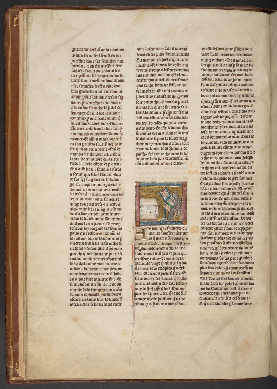 Ermite écrivant à un bureau, de "Estoire del Saint Graal, La Queste del Saint Graal, Morte Artu", c.1315-25 - French School
