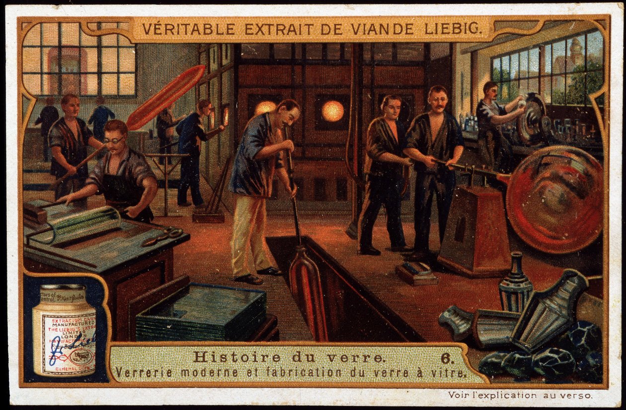Histoire du verre : Verrerie moderne et fabrication du verre à la fin du XIXe siècle. Chromolithographie Liébig de la fin du XIXe siècle - French School