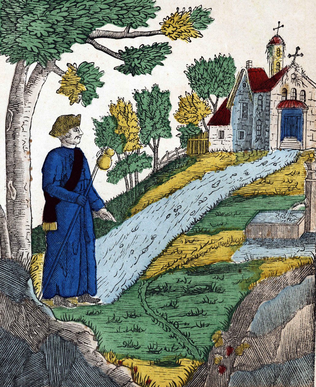Histoire des quatre fils Aymon; Maugis, après avoir fait Charlemagne prisonnier, se rendit dans un ermitage pour y faire pénitence, image d