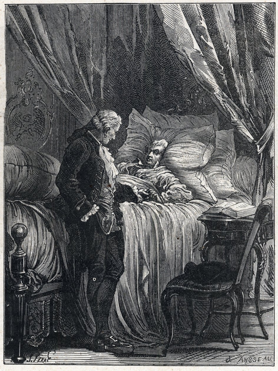 Honoré Gabriel Riqueti, comte de Mirabeau (1749-1791) sur son lit de mort avec son médecin, Georges Cabanis (1757-1808) en 1791 - French School