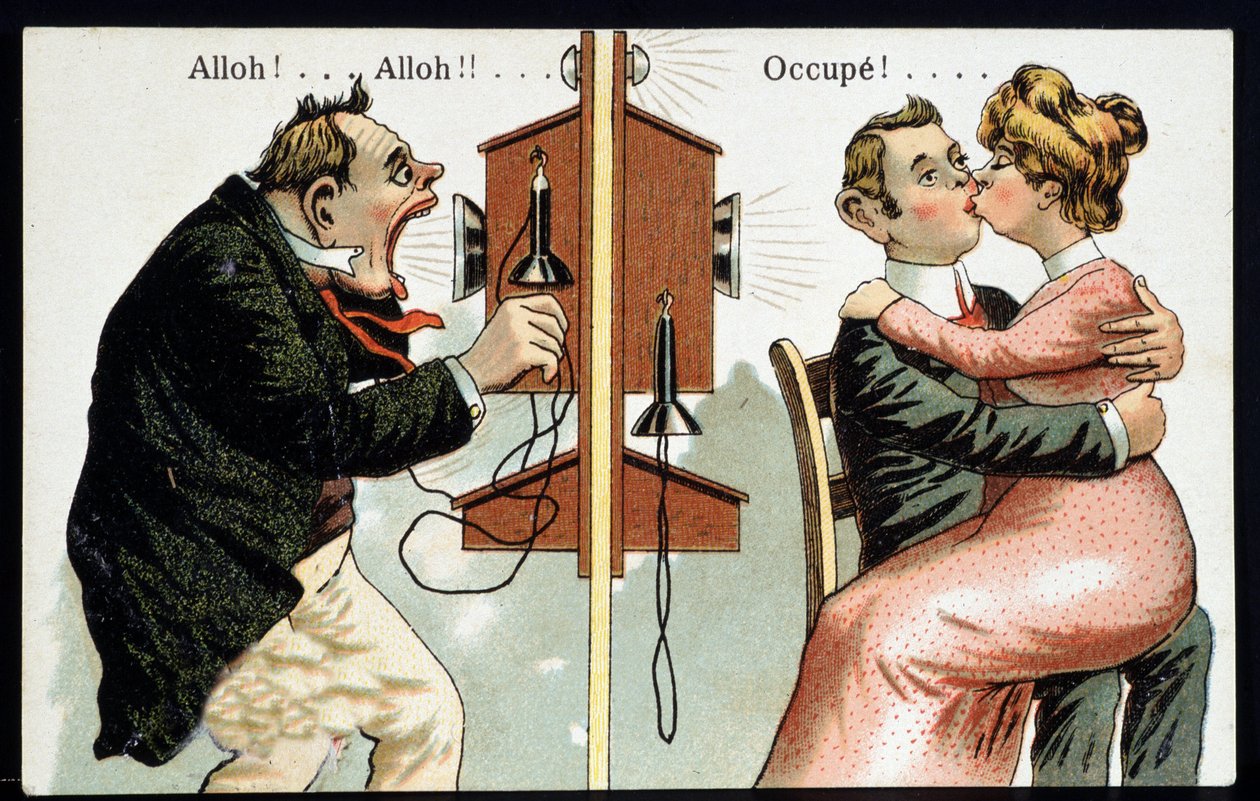 Carte postale humoristique sur le téléphone, début 20ème siècle - French School