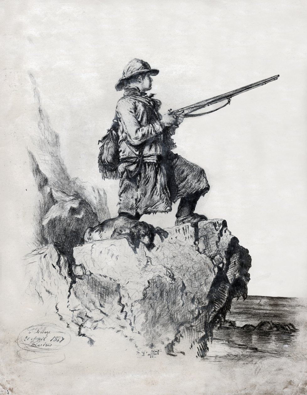 Chasseur avec son chien - French School