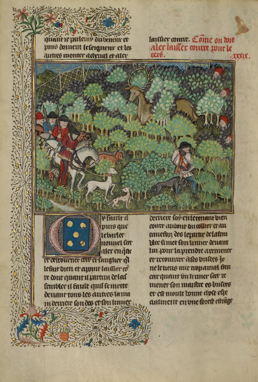 Chasseurs poursuivant un cerf, vers 1430-40 - French School
