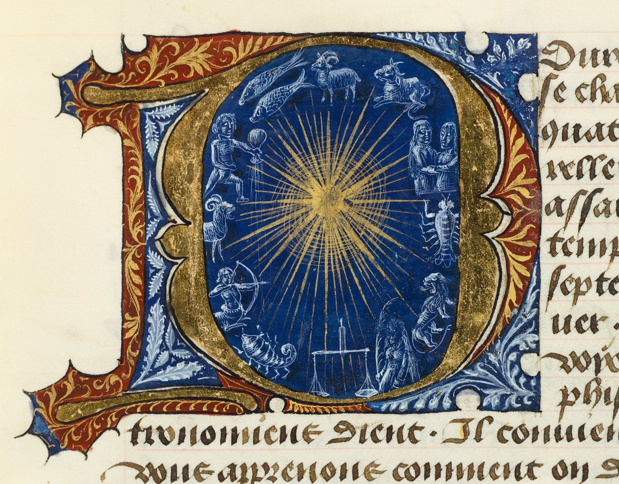 Lettre capitale initiale illuminée D, du Traité de Médecine Aldebrande de Florence - French School