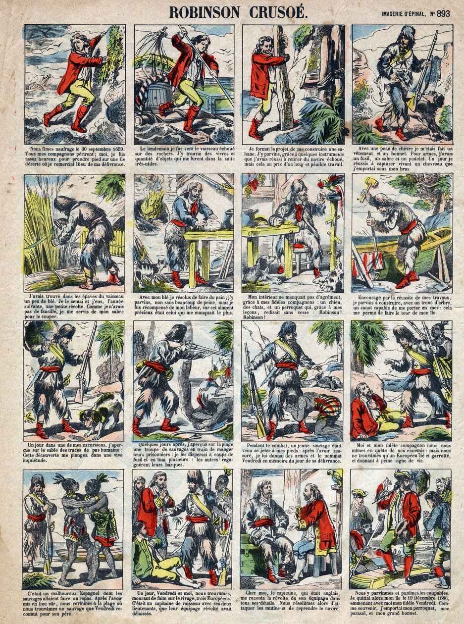 Illustration pour le livre de Daniel Defoe "Robinson Crusoé". Imagerie d