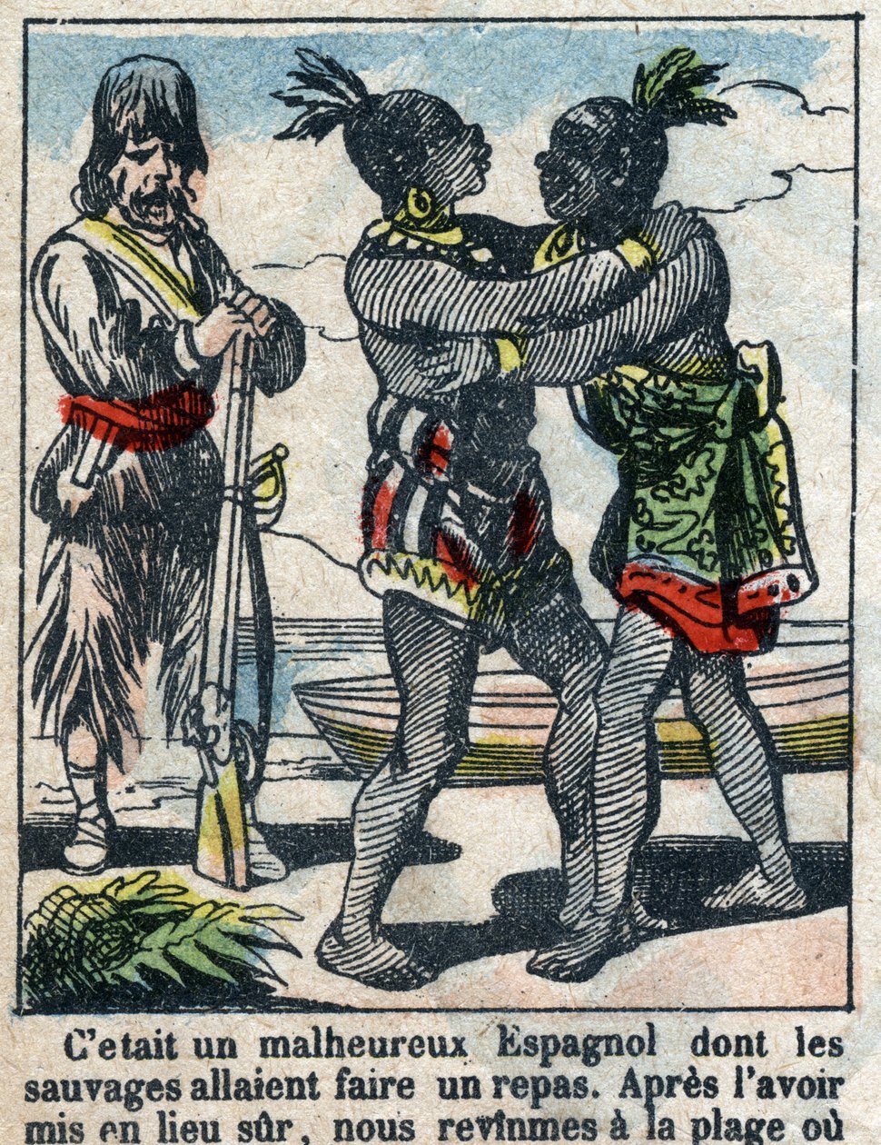 Illustration pour le livre de Daniel Defoe « Robinson Crusoé ». Imagerie d