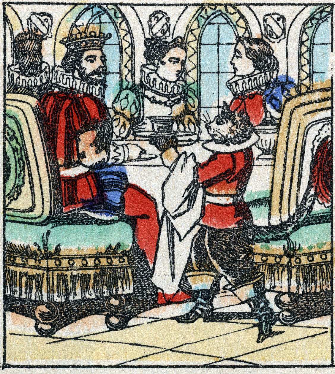 Illustration du conte de Charles Perrault « Le Chat Botté ». Gravure sur bois d