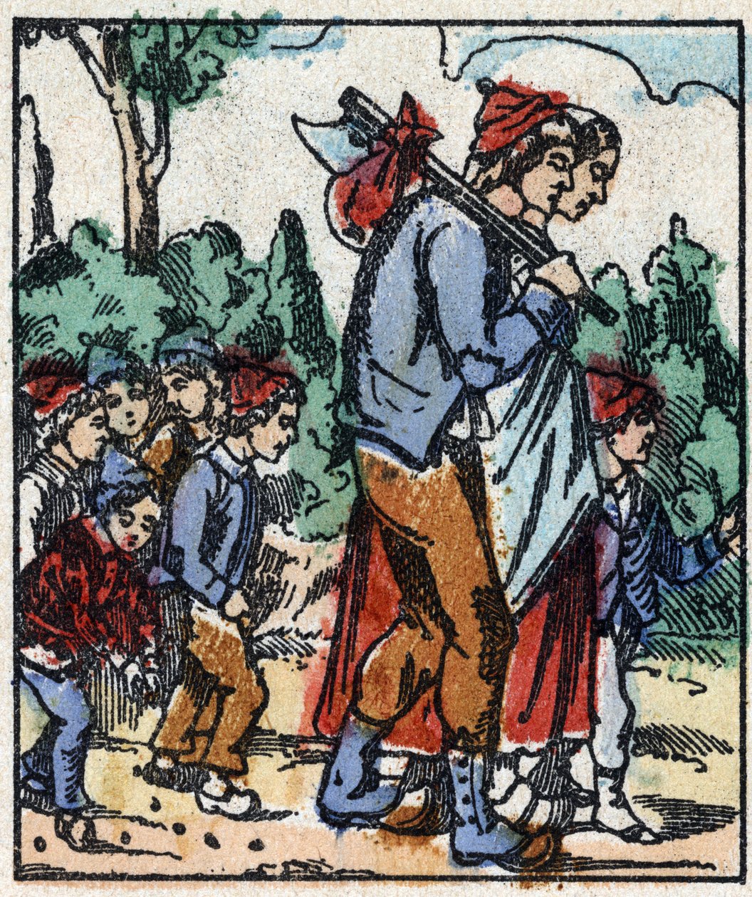 Illustration du conte "Le Petit Poucet" de Charles Perrault. Gravure sur bois de l