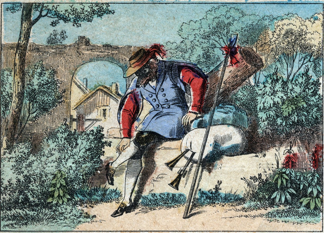 Illustration de la fable de Jean de La Fontaine (1621-1695) : le loup devenu berger. Imagerie d