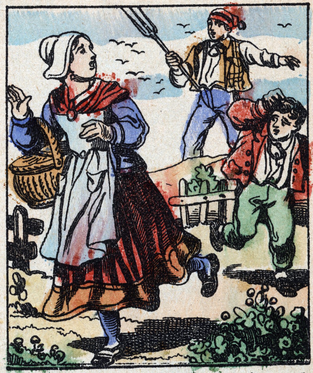 Illustration du conte "La Fourche du Diable". Gravure sur bois de l