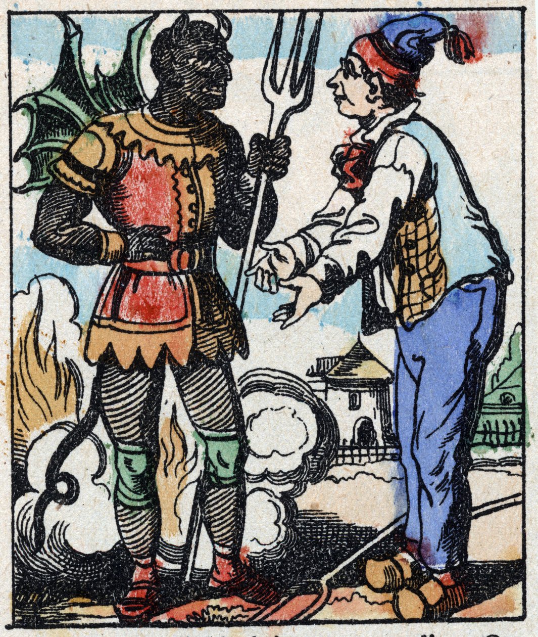 Illustration du conte « La Fourche du Diable ». Gravure sur bois de l