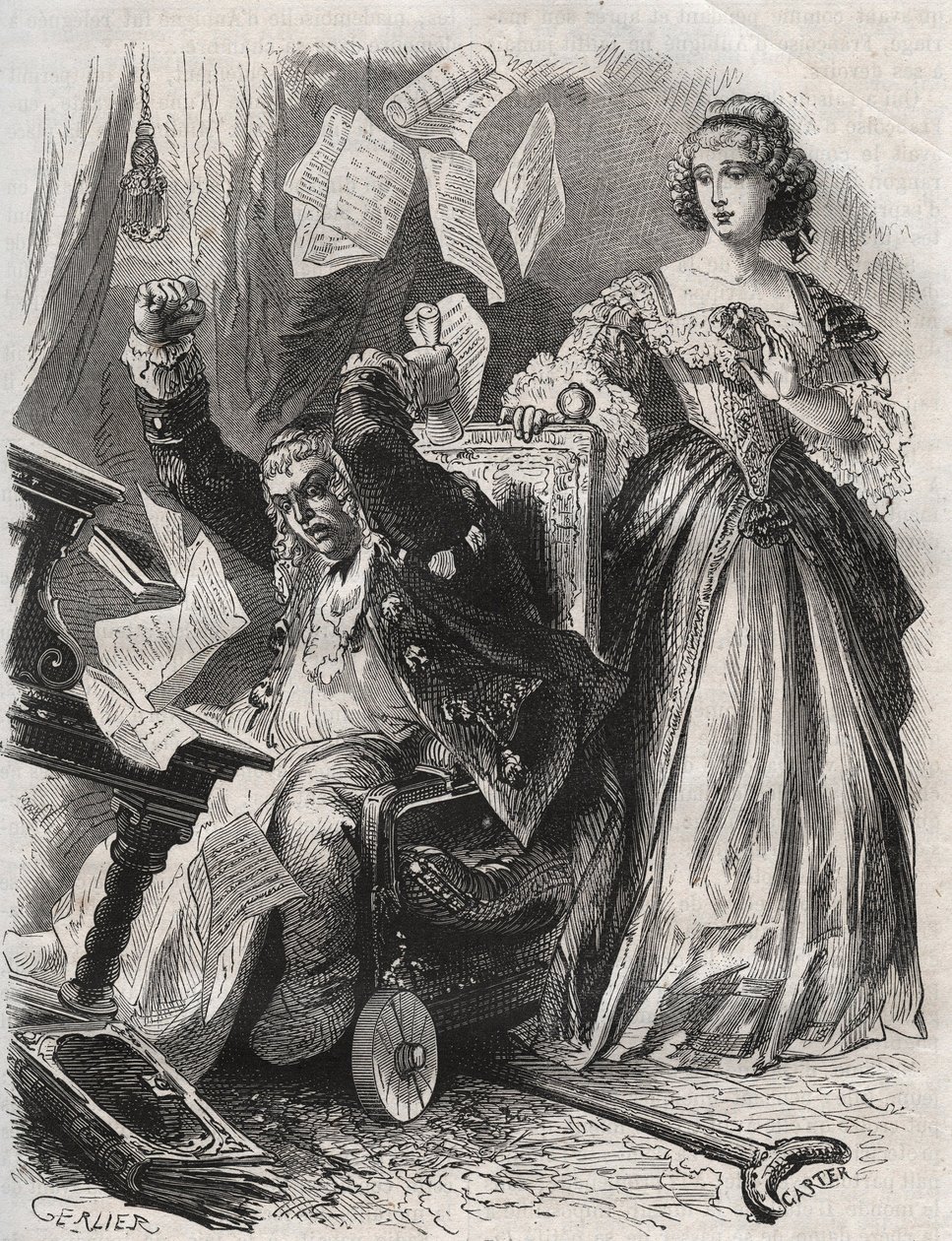 En proie à une rage folle, il fit voler plumes, livres et papiers : colère du poète Paul Scarron (1610-1660) devant sa femme, Françoise d