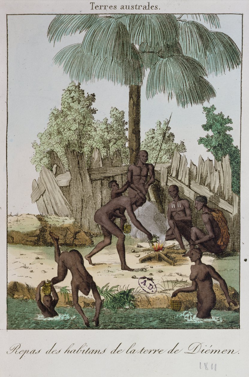 Habitants de Diemen préparant un repas, 1811 - French School