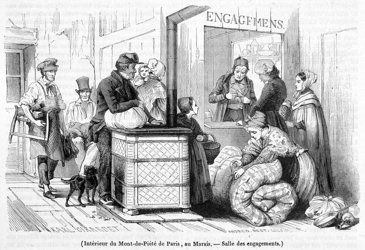 Intérieur du Mont-de-Piété à Paris, au Marais : salle d