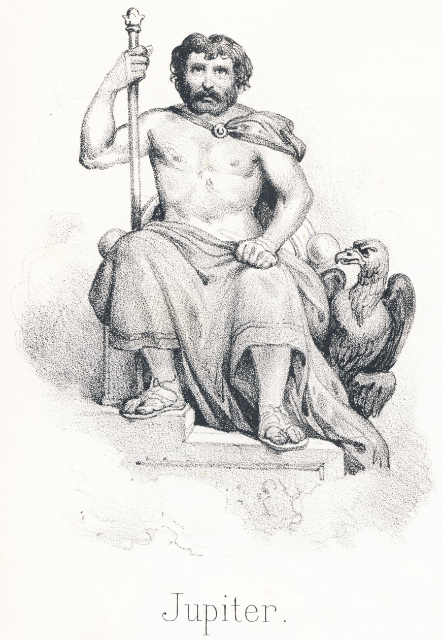 J Jupiter: Fils de Saturne et Rhéa, frère de Titan, il fut nourri par la chèvre Amalthée - French School