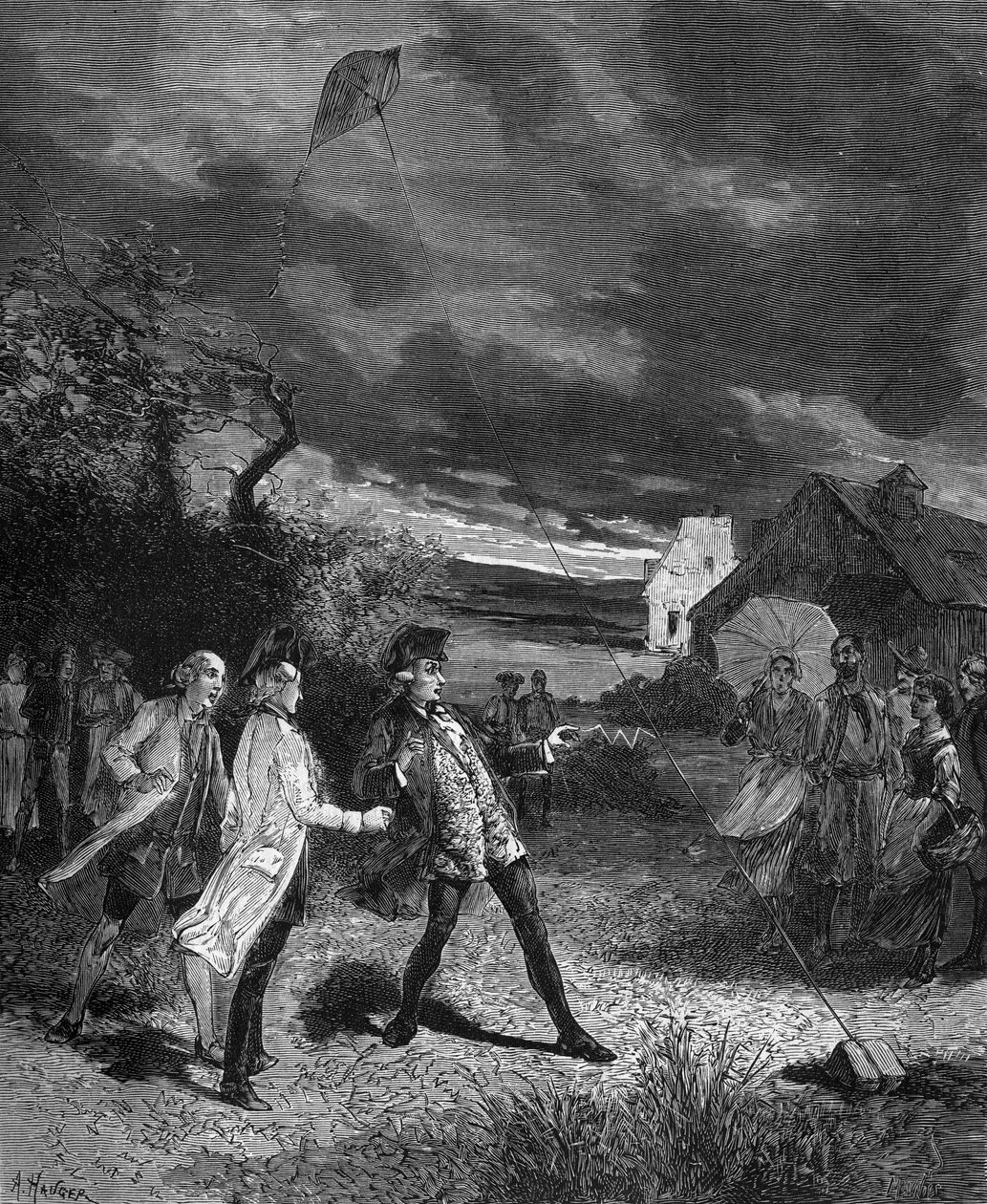 Jacques de Romas (1713-1776), physicien français, expérimentant avec un cerf-volant pour capturer l