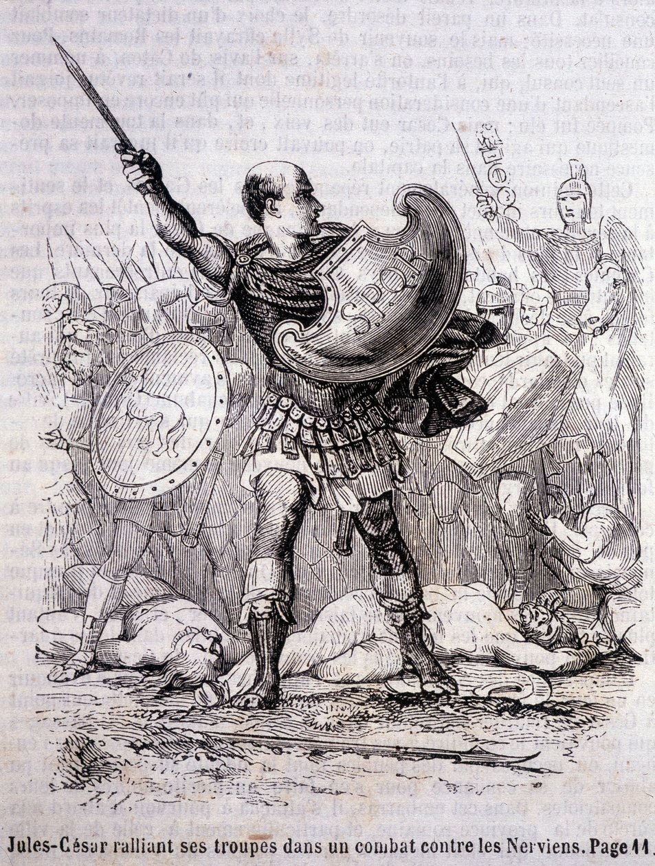 Jules César rallie ses troupes dans un combat contre les Nerviens - dans "Histoire de France" par L.-P. Anquetil - French School