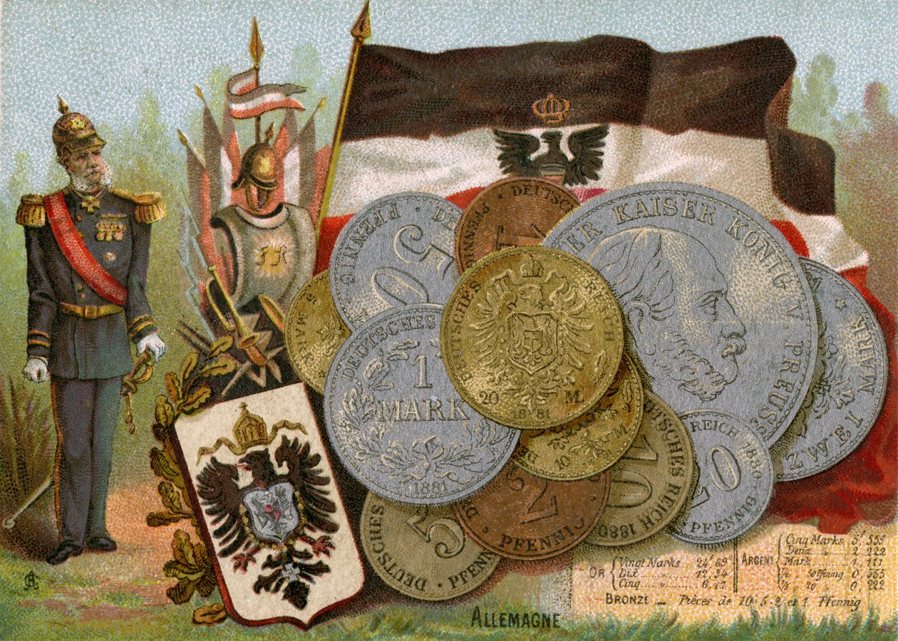Kaiser Wilhelm I à côté du drapeau du Royaume de Prusse et d