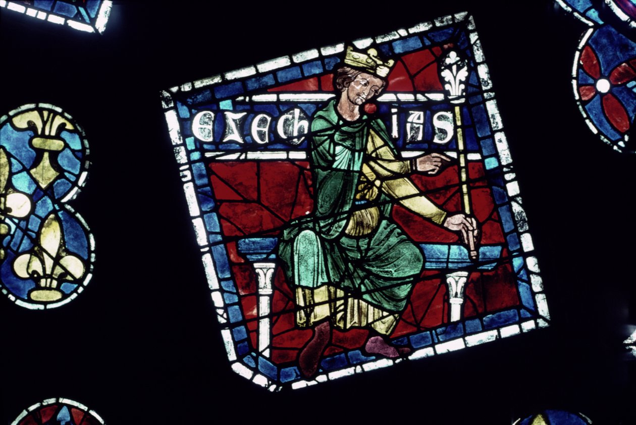 Roi Ézéchias, détail de la rosace nord, vers 1223 - French School