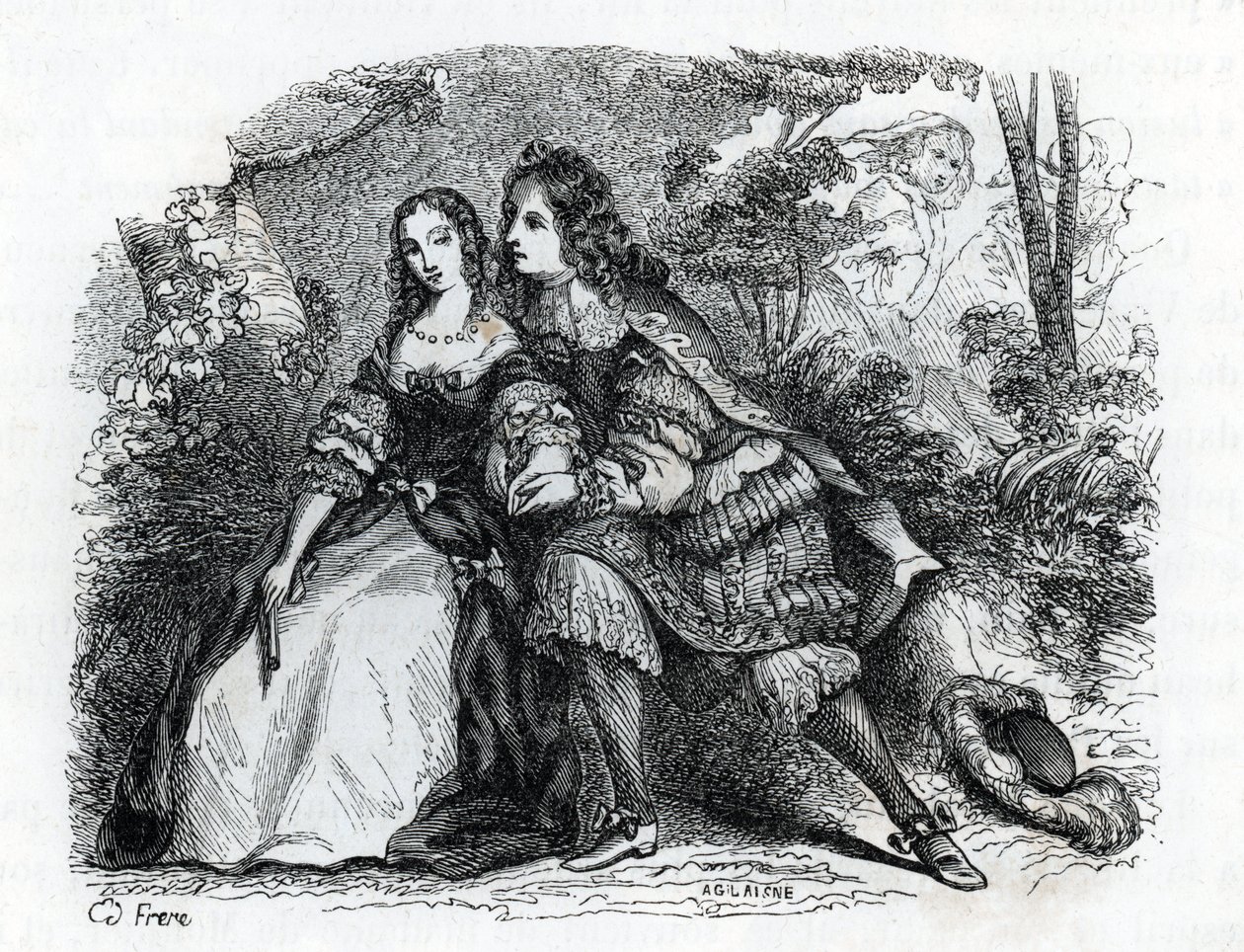 Le roi Louis XIV (1638-1715) et sa maîtresse Louise de La Vallière (1644-1710) (gravure) 1846 - French School
