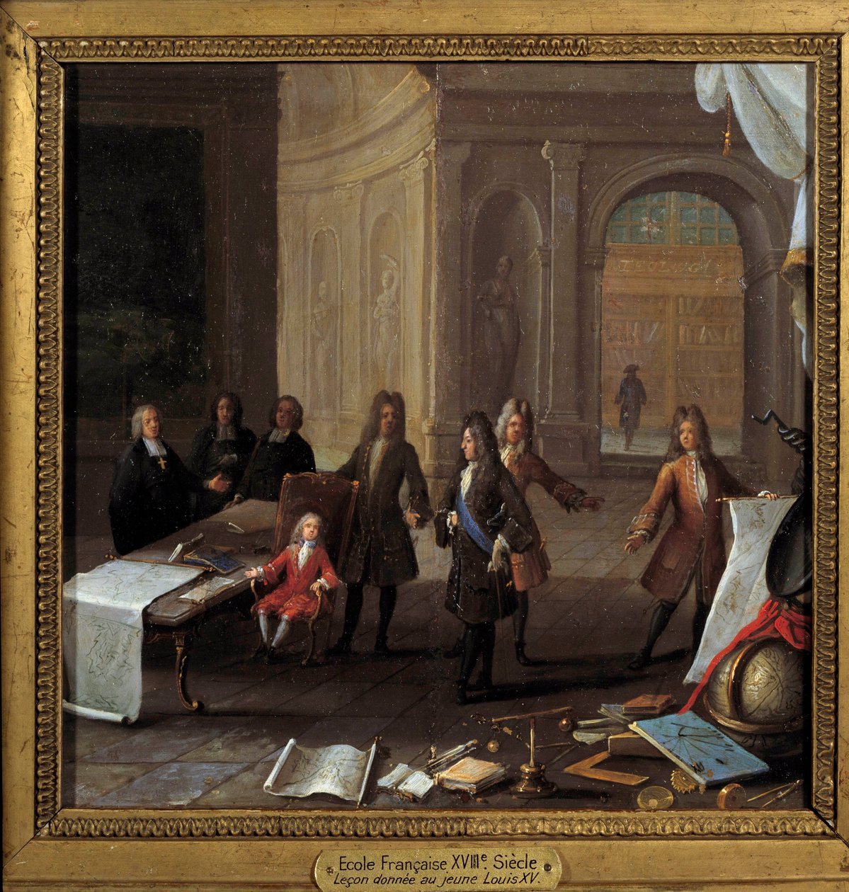 Le roi Louis XV (1710-1774) enfant recevant une leçon en présence du cardinal Fleury et du régent Philippe II duc d