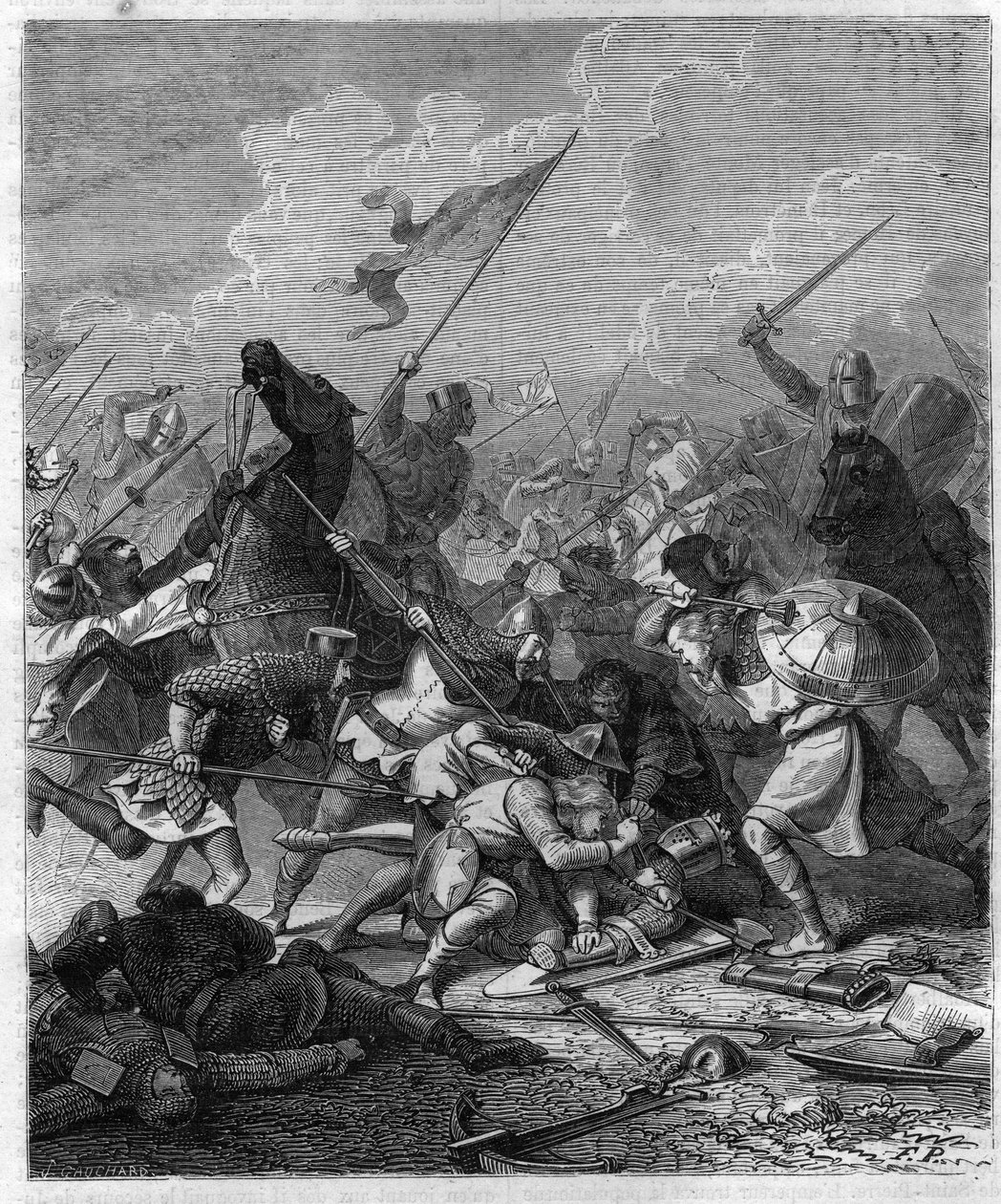Roi Othon Ier de Germanie, dit le Grand (912-973) surpris par les rebelles à Rome. Gravure dans « Histoire des papes-rois-reines et empereurs à travers les siècles » par Maurice Lachatre - French School