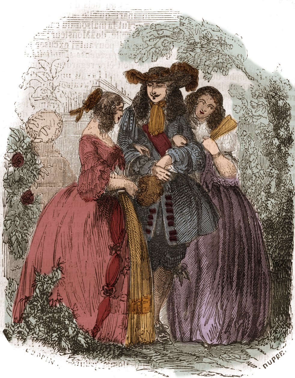 Roi de France Louis XIV (1638-1715) avec Hortense Mancini (1646-1699) et sa sœur Marie Mancini (1639-1715). Nièces de Mazarin - French School