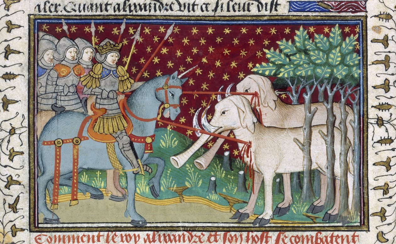 Chevaliers attaquant des éléphants, du 